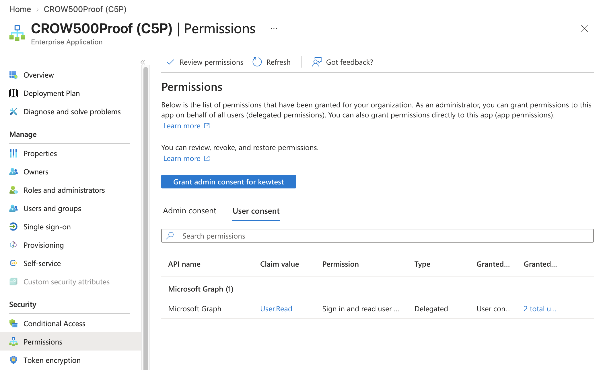 Permissions met de gegeven toestemmingen