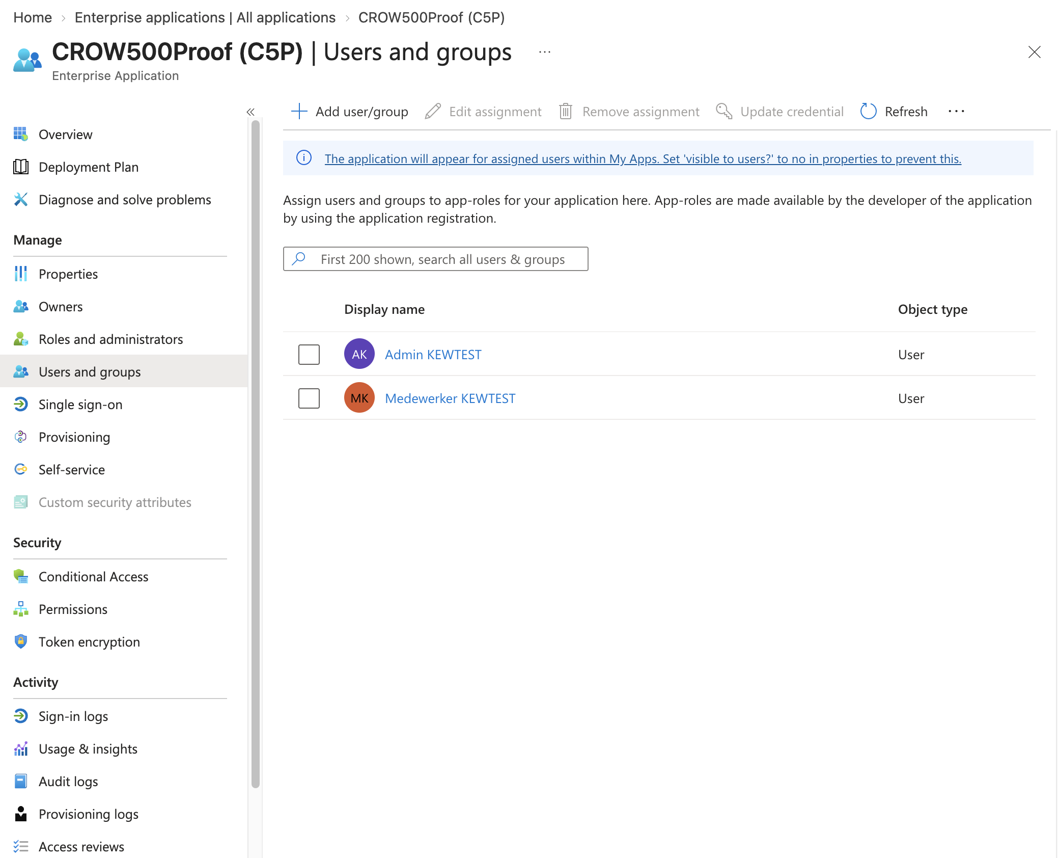 Users and groups van de C5P Infradossier enterprise application