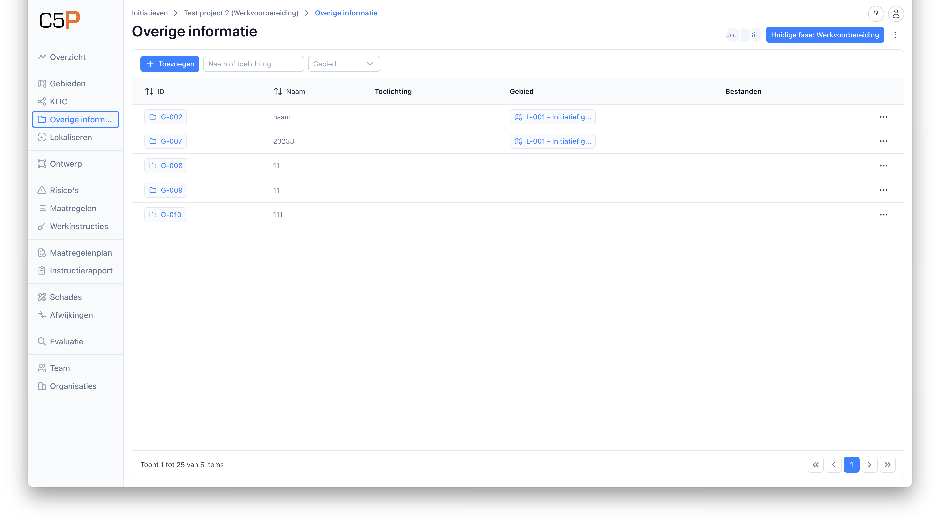 Extra gebiedsinformatie overzicht